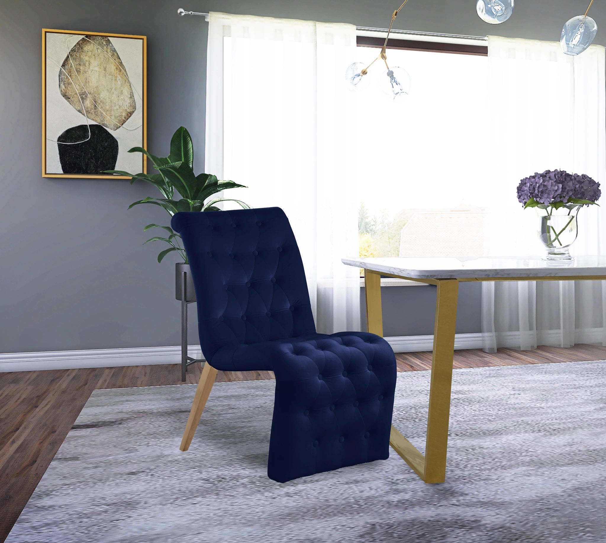 Curve Navy Velvet Dining Chair