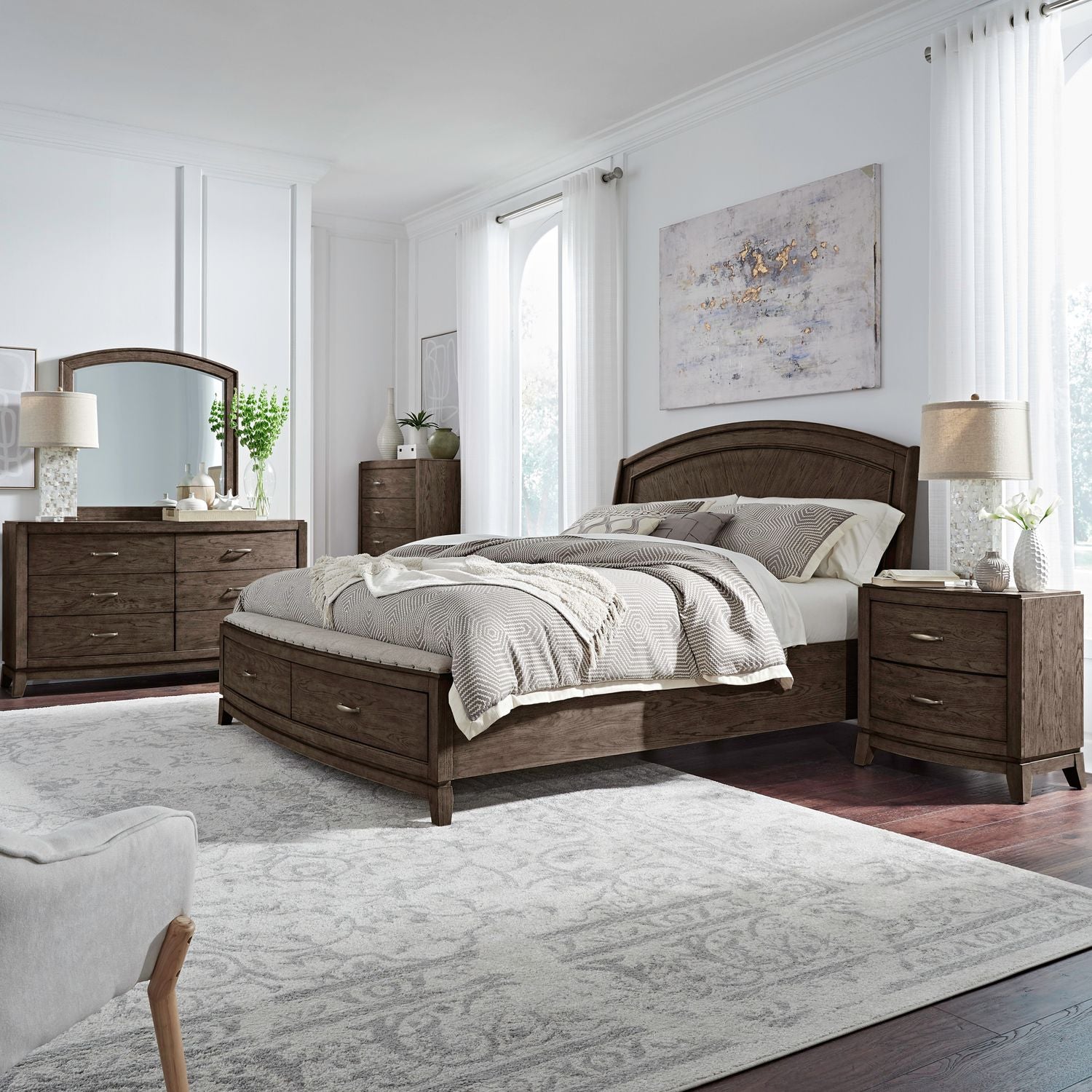 Avalon Queen Panel Storage Bed, Dresser & Mirror, Chest, NS image
