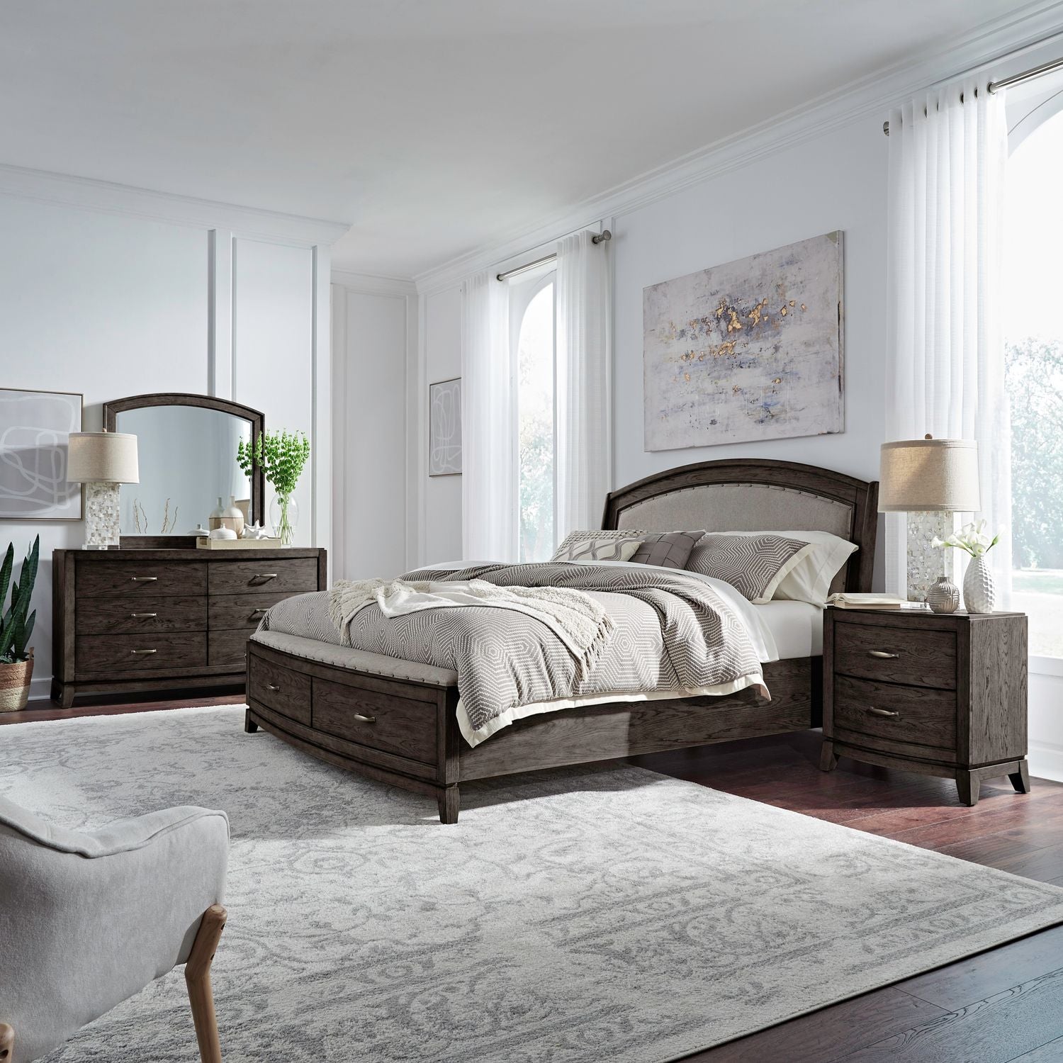 Avalon Queen Uph Storage Bed, Dresser & Mirror, Night Stand image