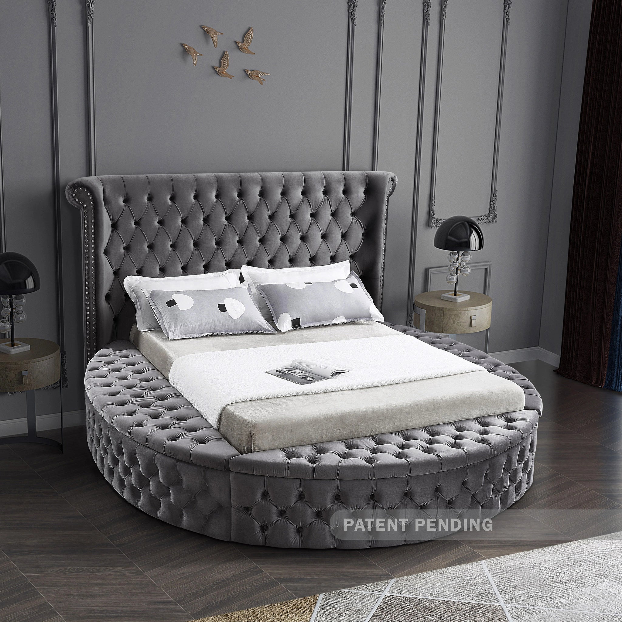 Luxus Grey Velvet Full Bed (3 Boxes)