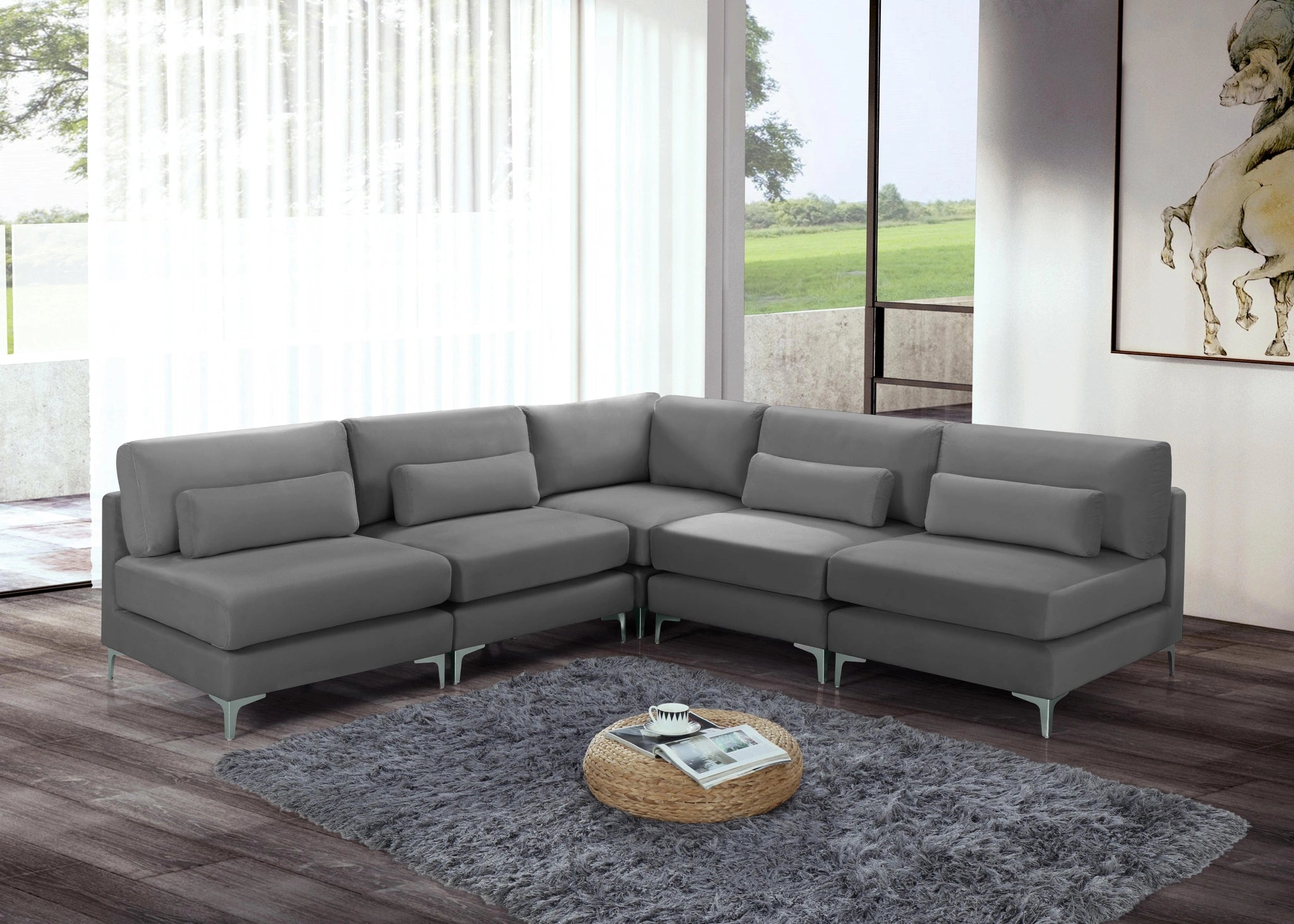 Julia Grey Velvet Modular Sectional (5 Boxes)