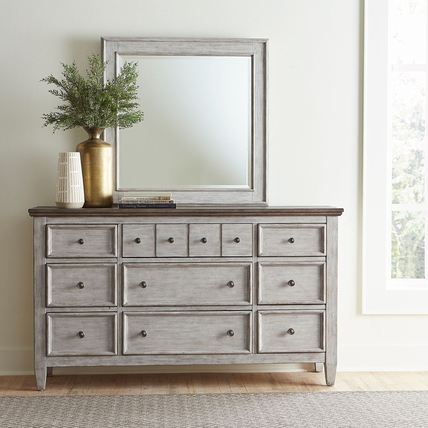 Heartland King Panel Bed, Dresser & Mirror, Chest, Night Stand