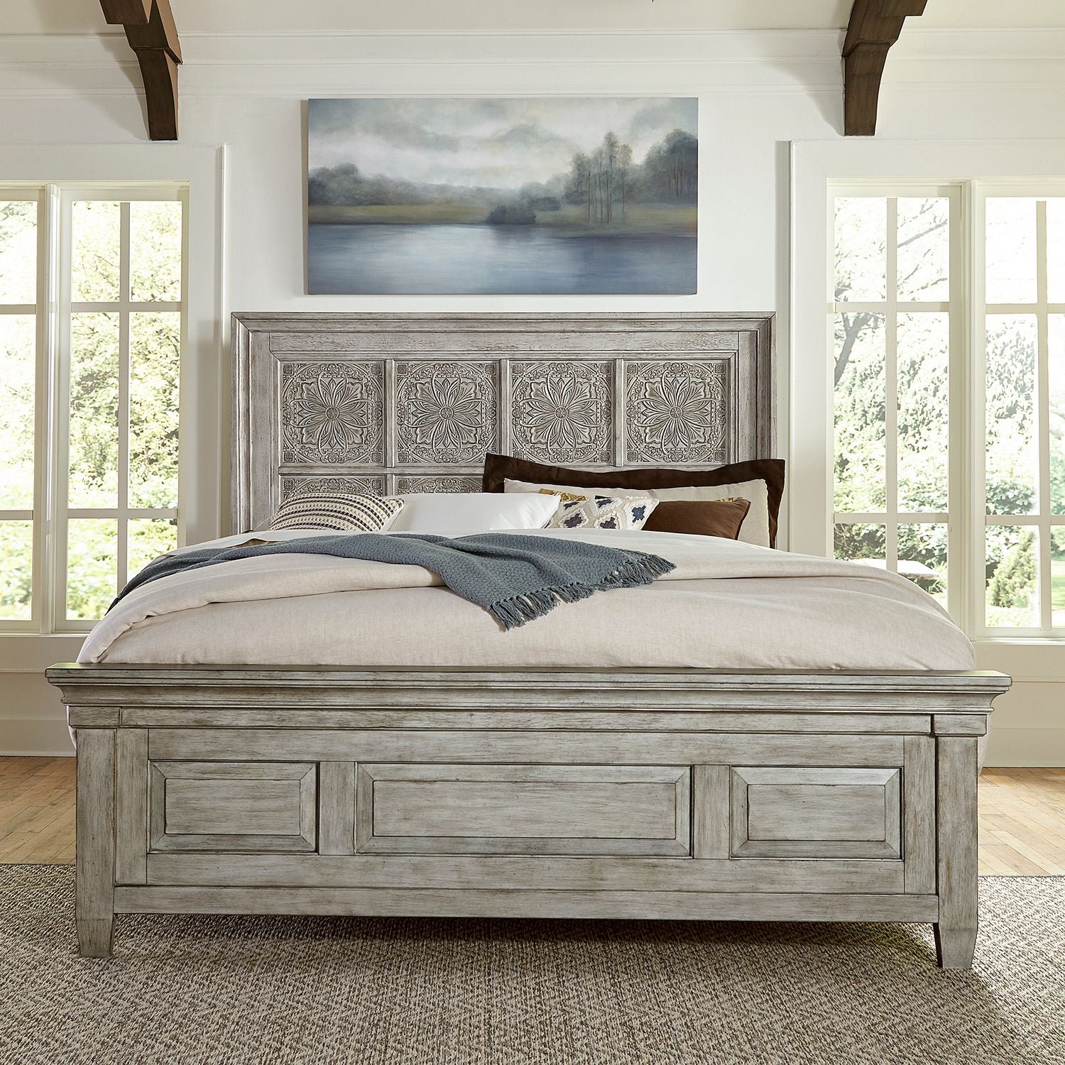 Heartland King Opt California Panel Bed, Dresser & Mirror, Chest, Night Stand