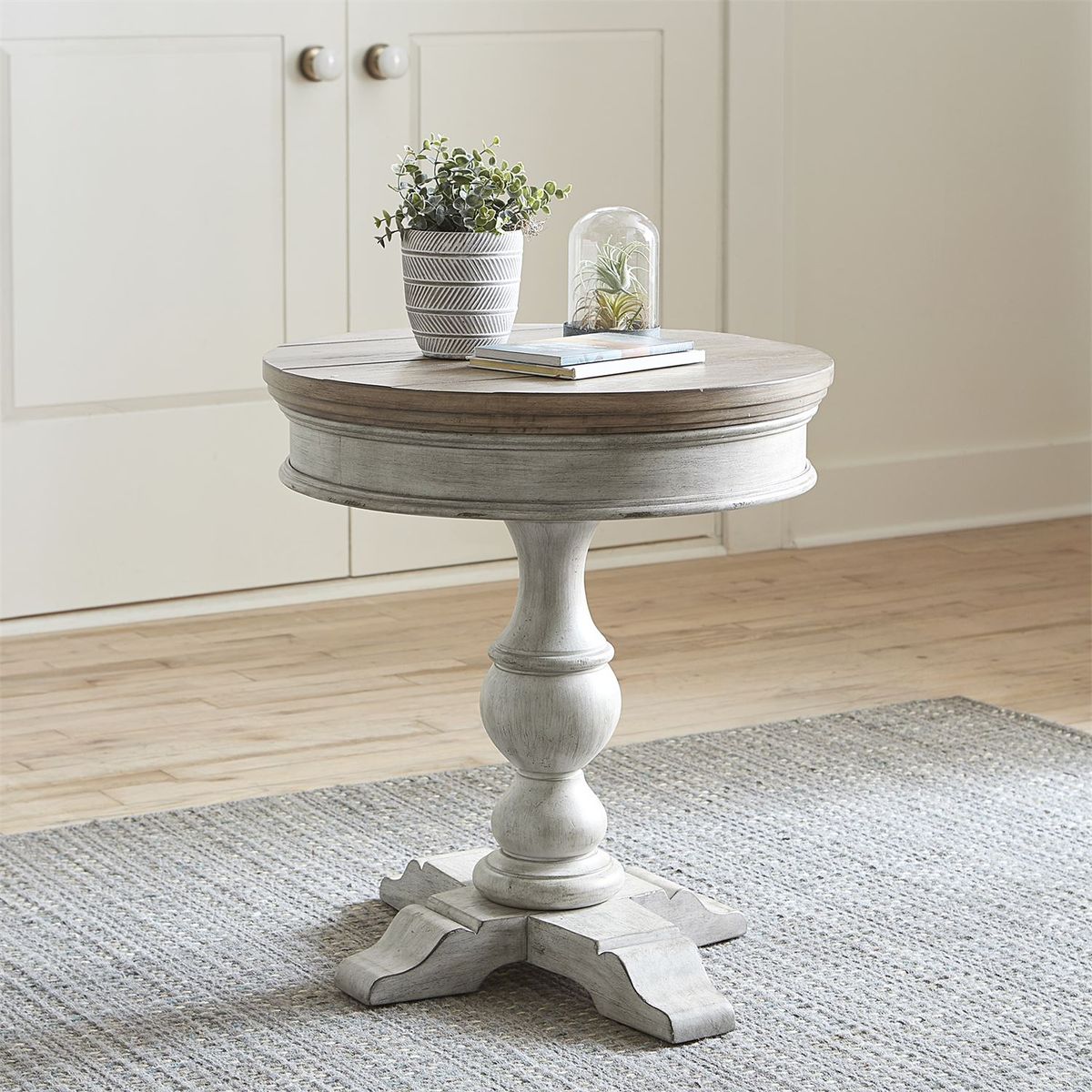 Liberty Heartland Round Pedestal Chair Side Table in Antique White - Luxury Home Furniture (MI)