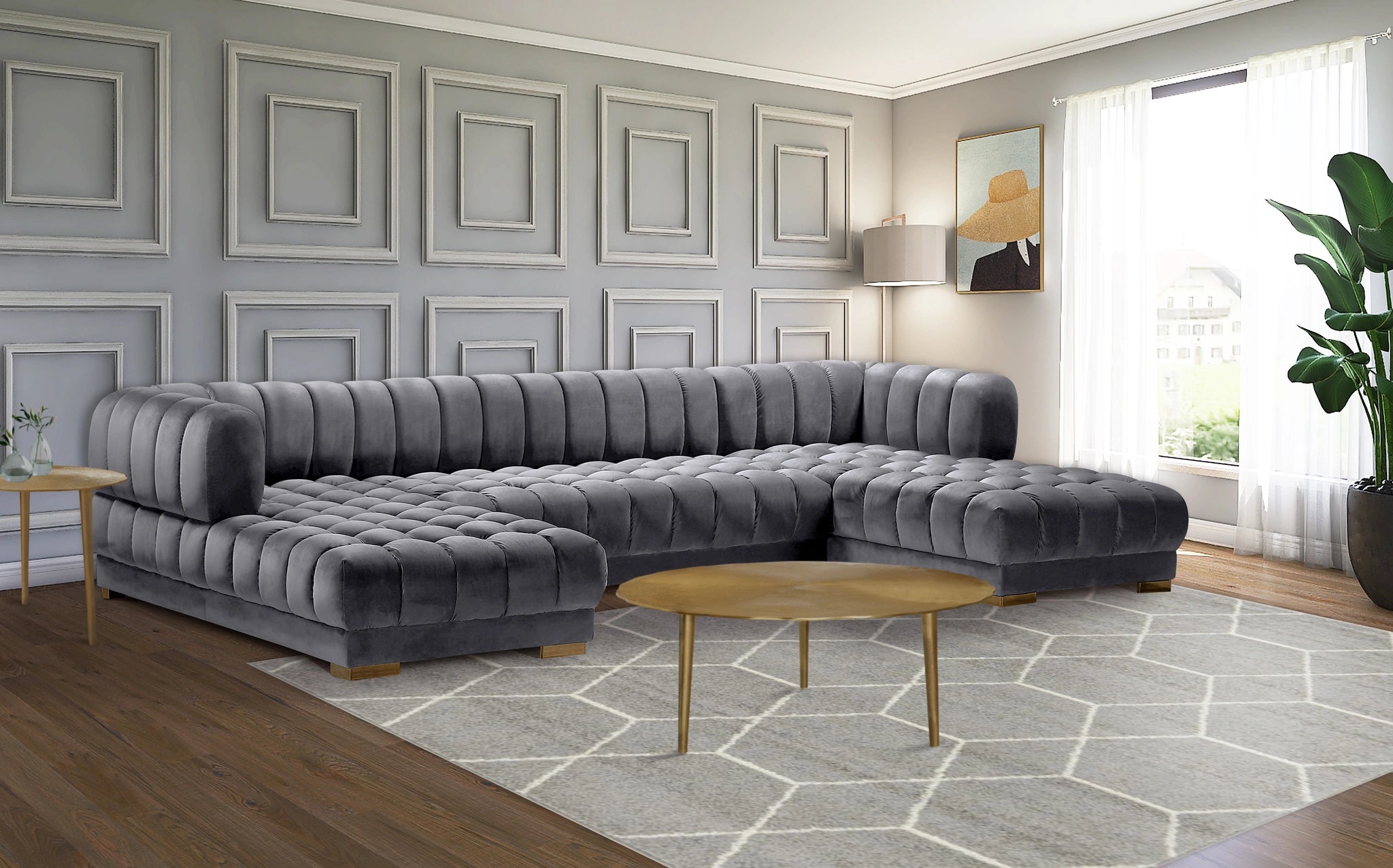 Gwen Grey Velvet 3pc. Sectional (3 Boxes)