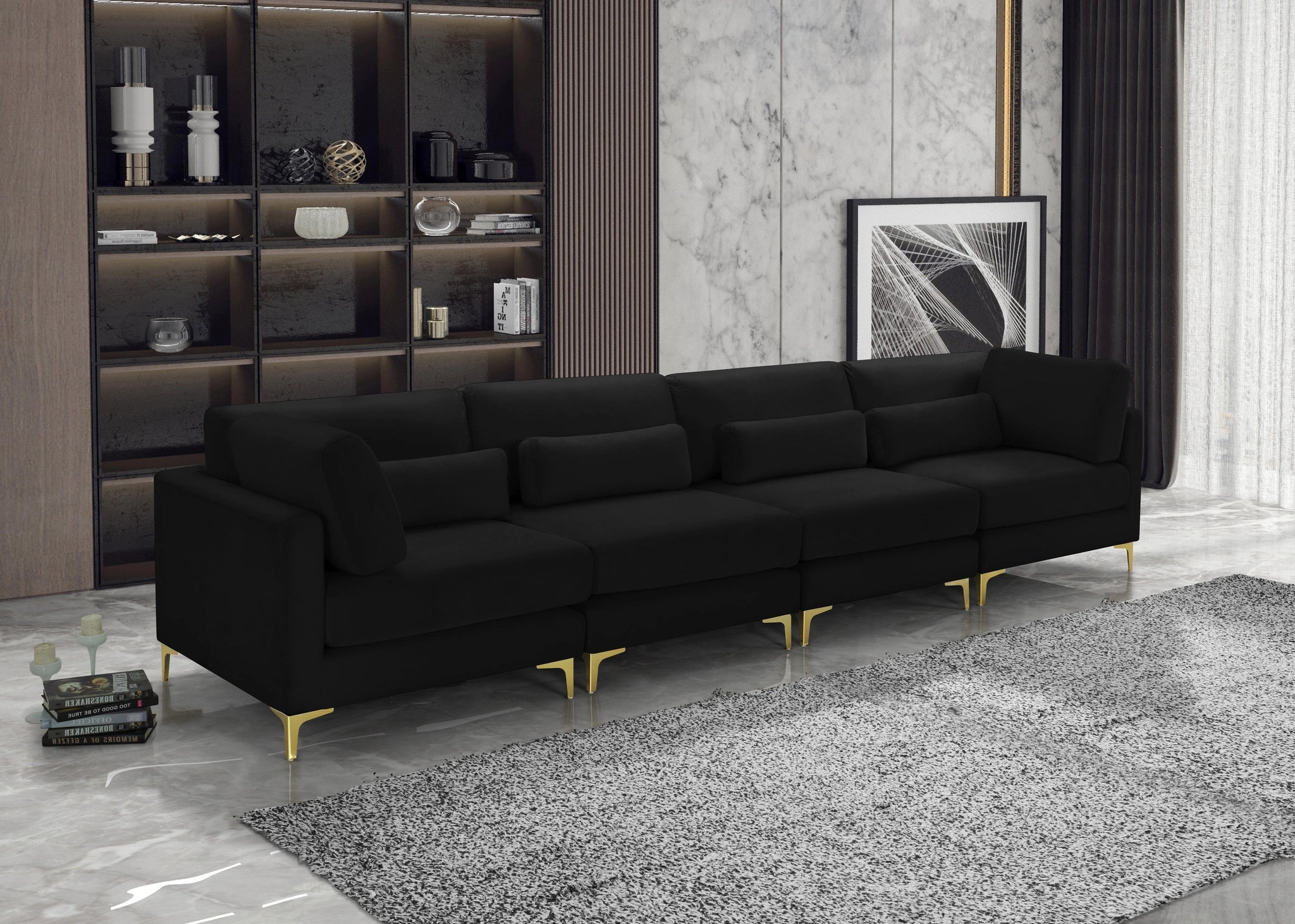 Julia Black Velvet Modular Sofa (4 Boxes)