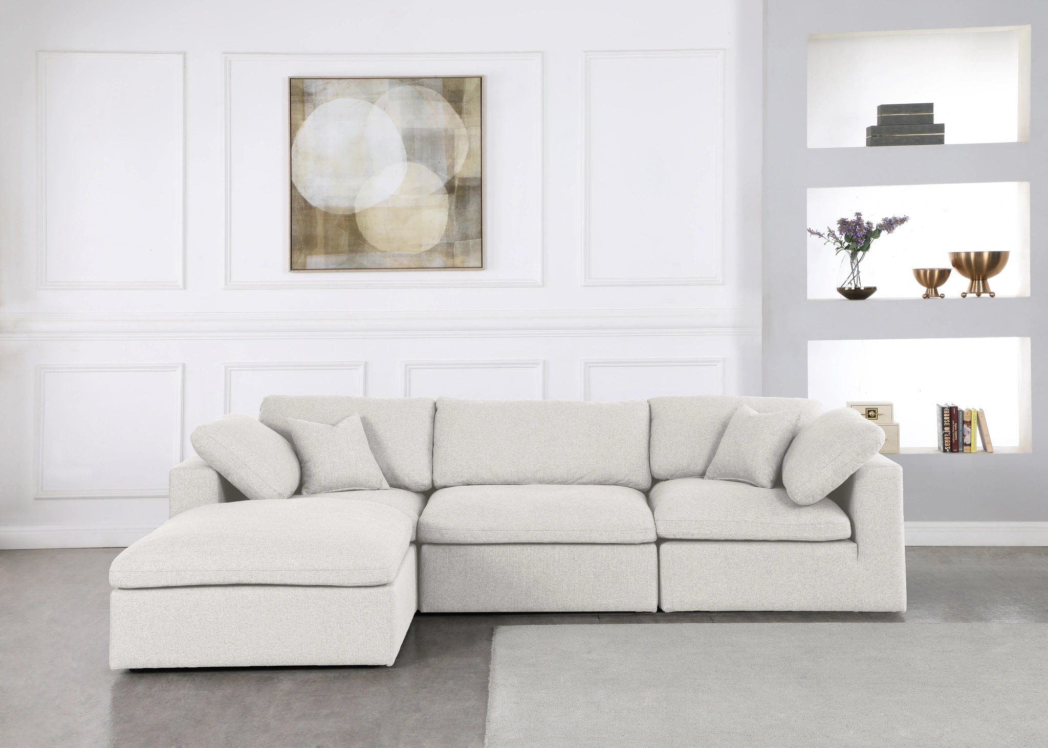 Serene Cream Linen Fabric Deluxe Cloud Modular Sectional