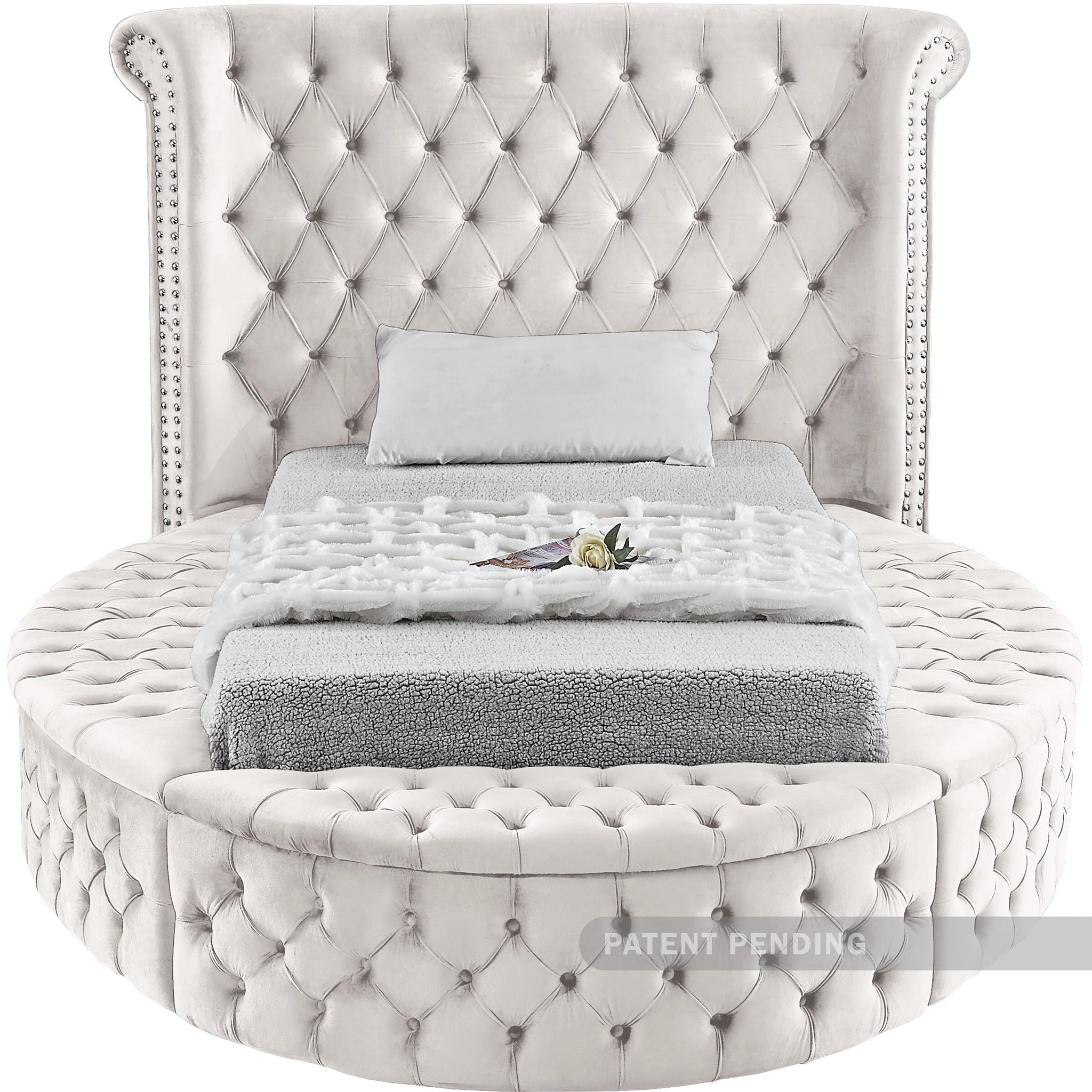 Luxus Cream Velvet Twin Bed (3 Boxes)