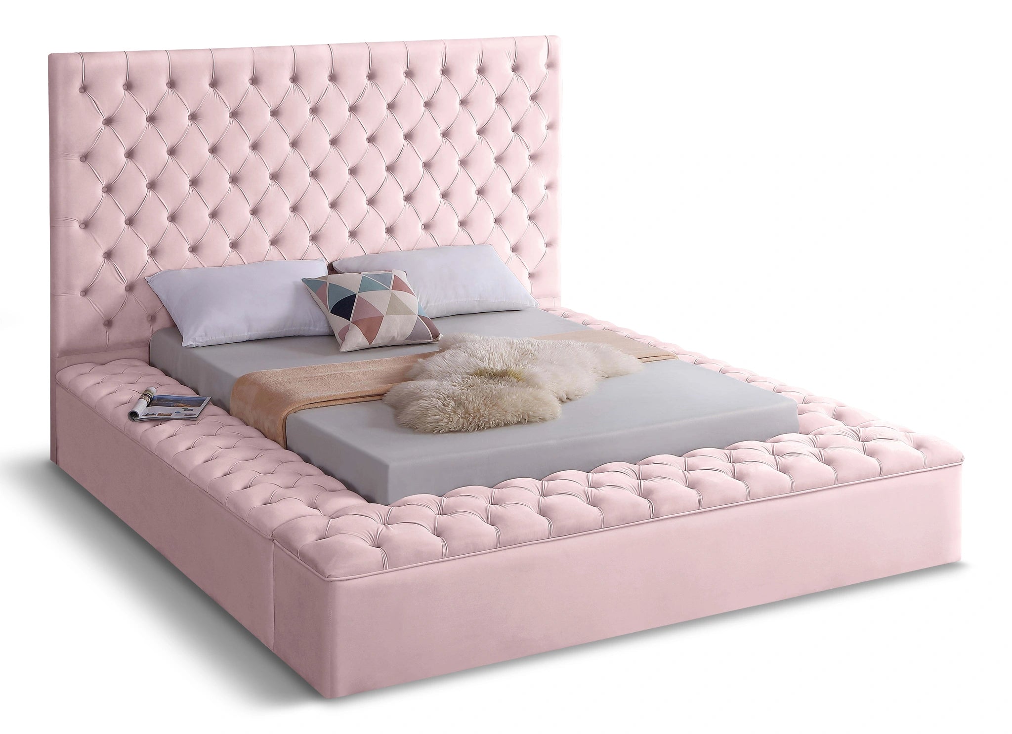 Bliss Pink Velvet King Bed (3 Boxes)