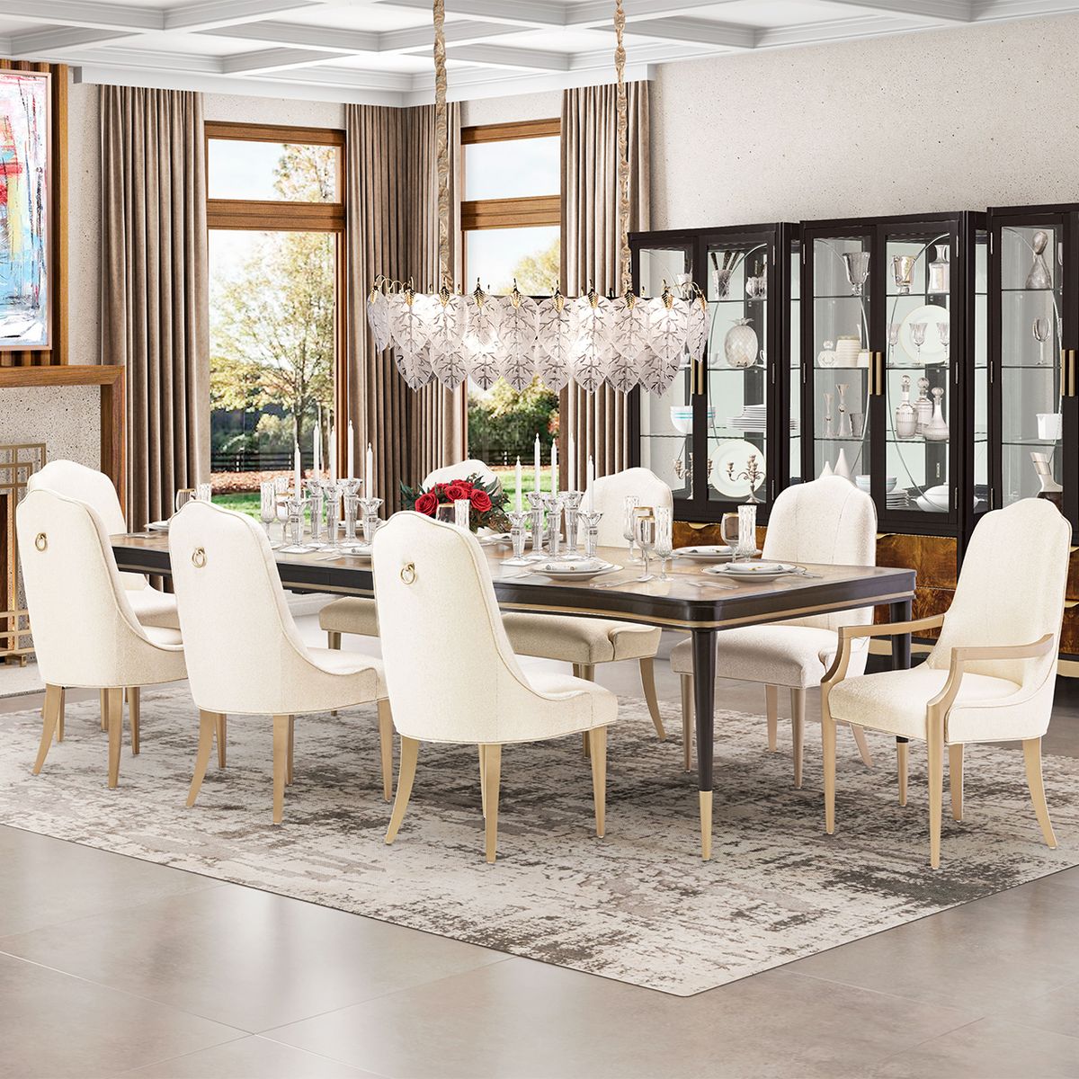 AICO Malibu Crest Rectangular Dining Table in Crotch Mahogany