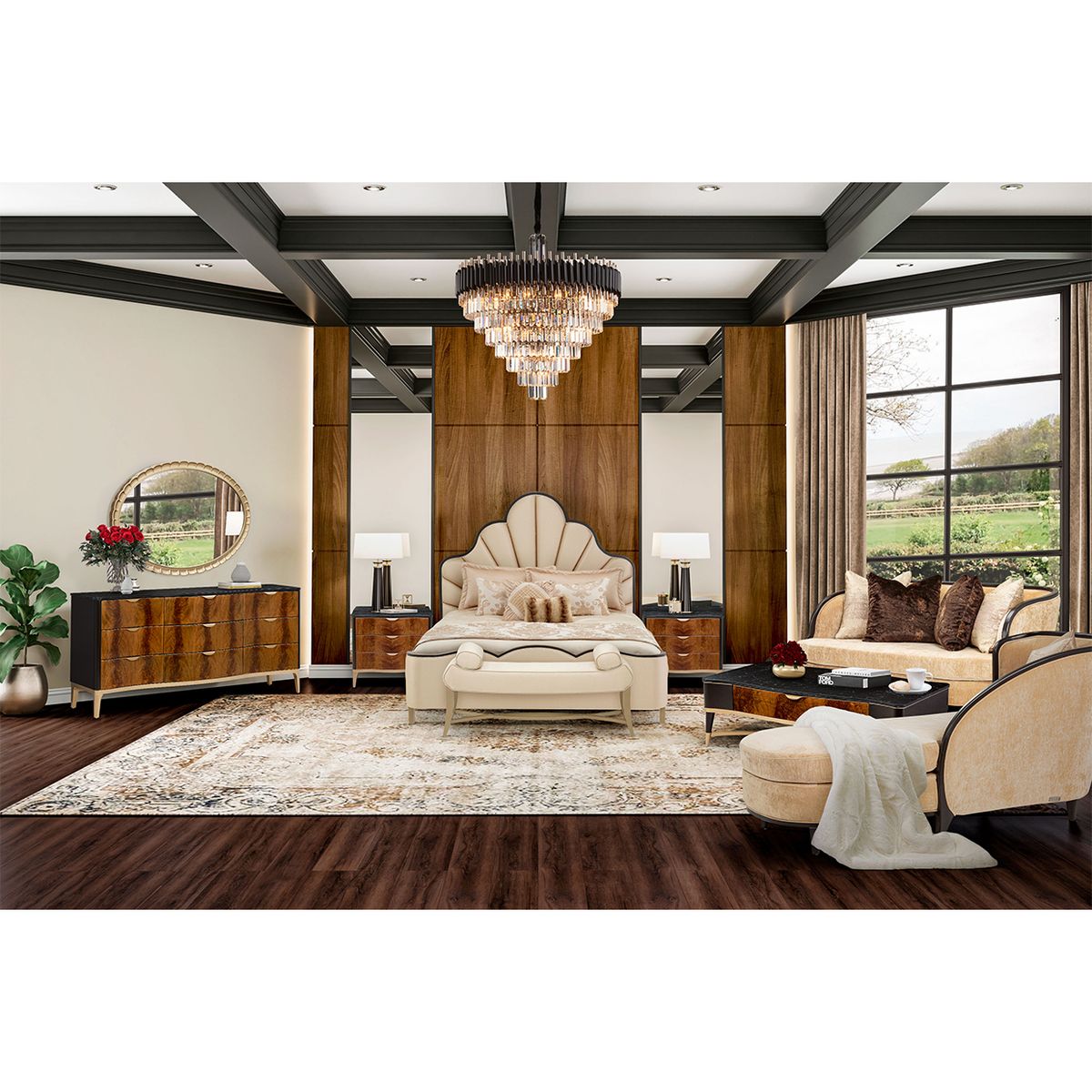AICO Malibu Crest King Scalloped Panel Bed in Dark Espresso - Luxury Home Furniture (MI)