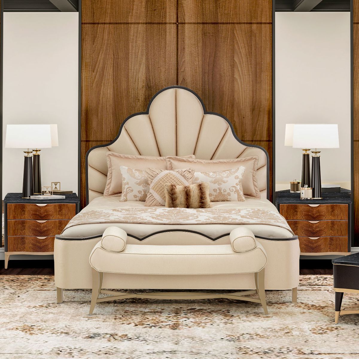 AICO Malibu Crest King Scalloped Panel Bed in Dark Espresso - Luxury Home Furniture (MI)