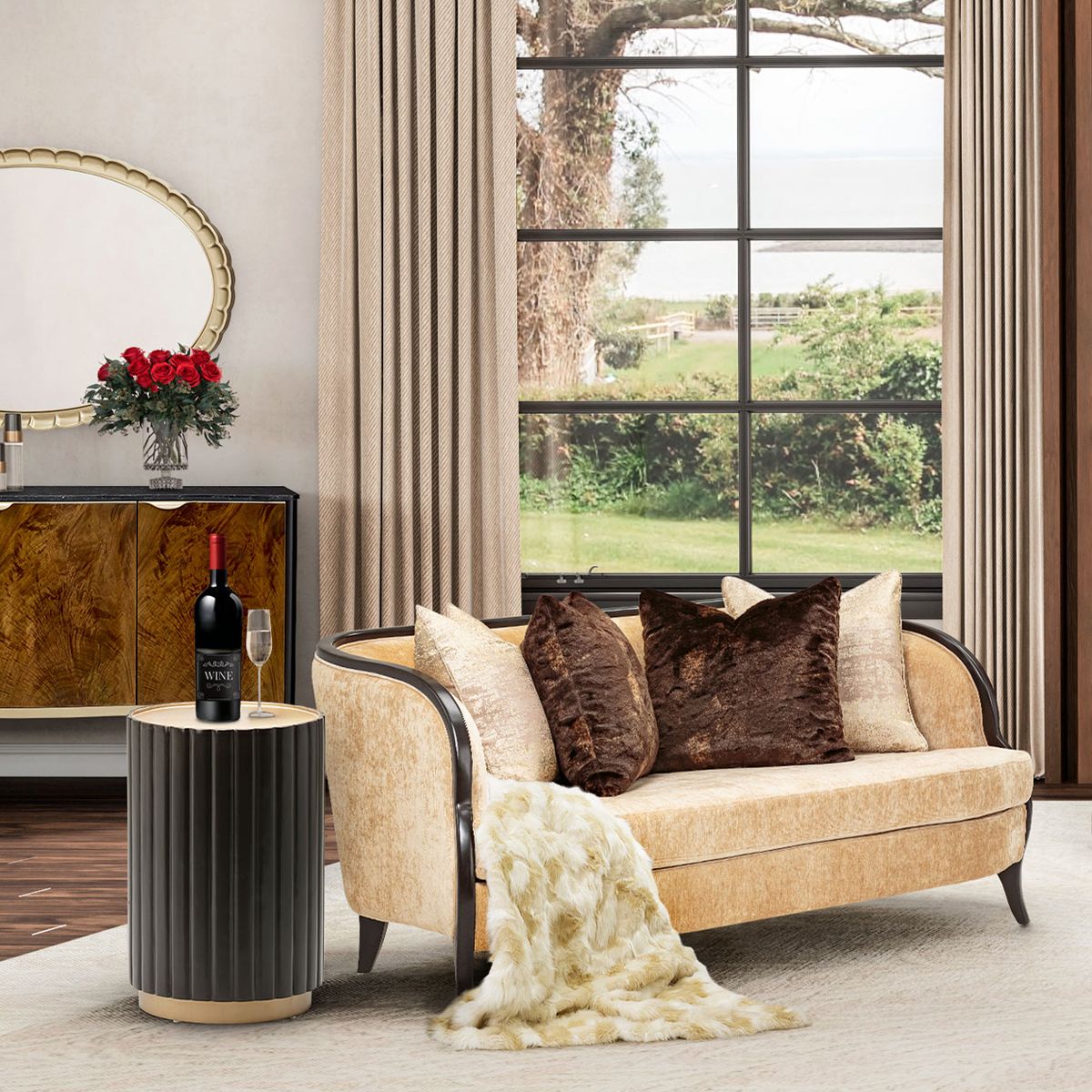 AICO Malibu Crest Round Chairside Table in Dark Espresso - Luxury Home Furniture (MI)