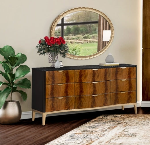 AICO Malibu Crest Oval Wall Mirror in Burnished Gold - Luxury Home Furniture (MI)