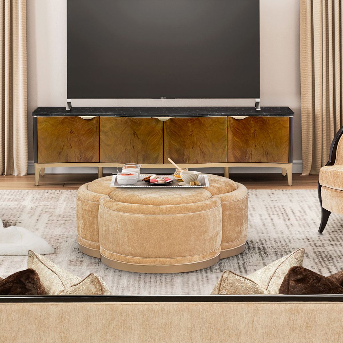 AICO Malibu Crest Clover Cocktail Ottoman in Dark Espresso - Luxury Home Furniture (MI)