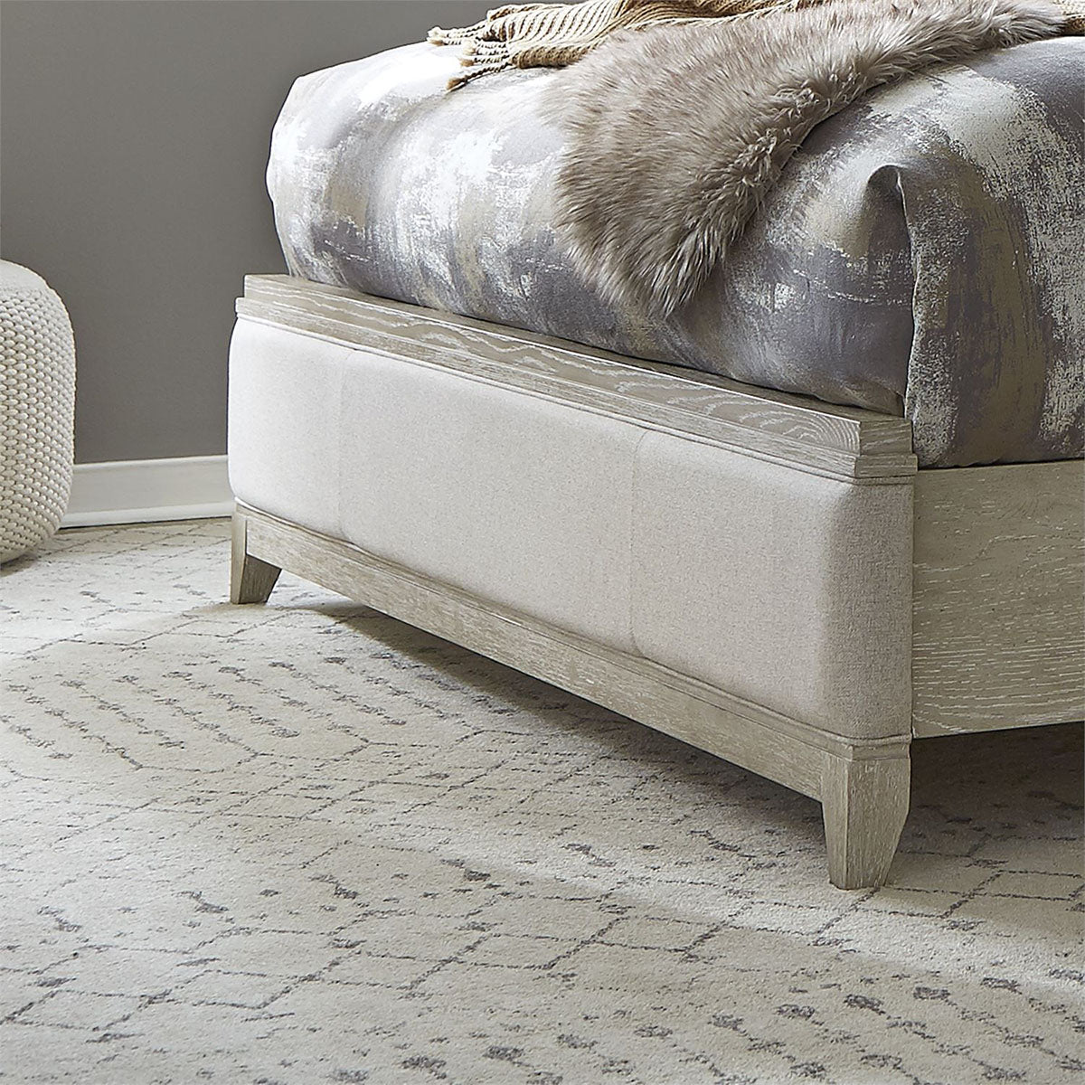 Liberty Furniture Belmar King Upholstered Sleigh Bed in Washed Taupe and Silver Champagne - Luxury Home Furniture (MI)