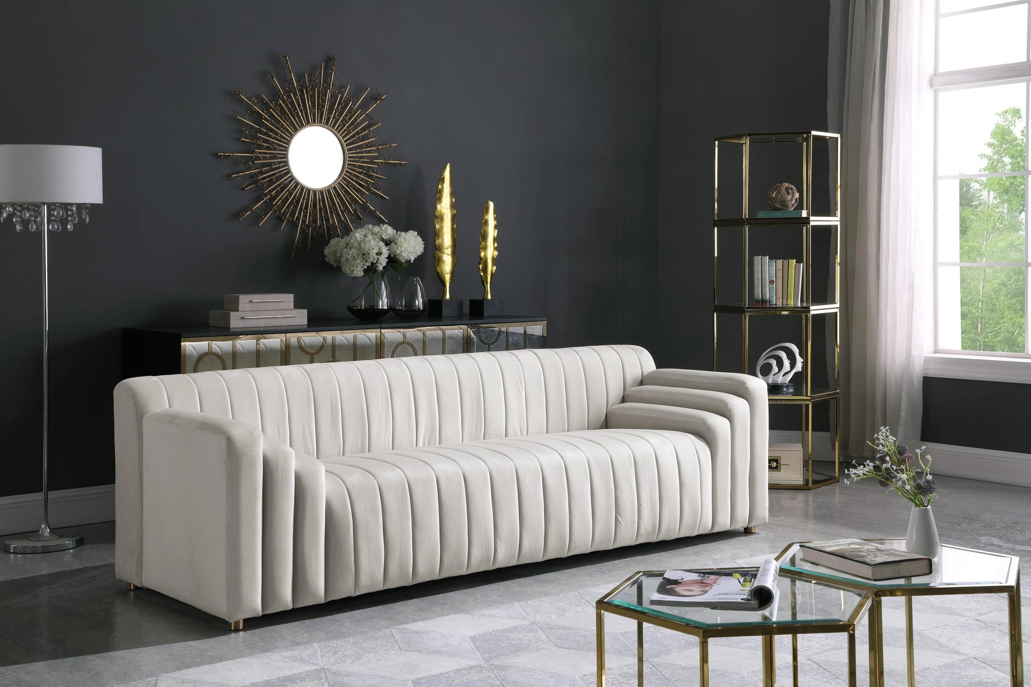 Naya Cream Velvet Sofa