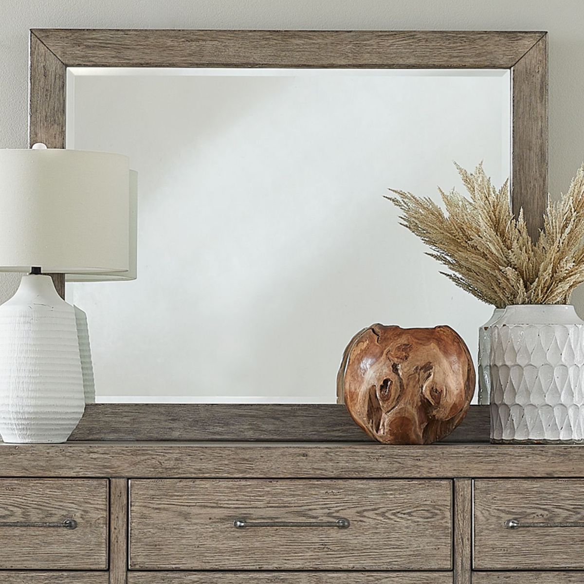 Liberty Furniture Skyview Lodge Landscape Mirror in Cobblestone - Luxury Home Furniture (MI)