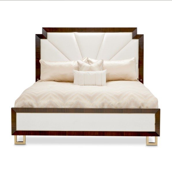 AICO Belmont Place Queen Panel Upholstered Bed in Espresso - Luxury Home Furniture (MI)