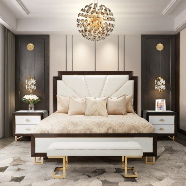AICO Belmont Place Queen Panel Upholstered Bed in Espresso - Luxury Home Furniture (MI)