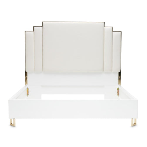 AICO Furniture Palm Gate Queen Upholstered Platform Bed in Cloud White - Luxury Home Furniture (MI)
