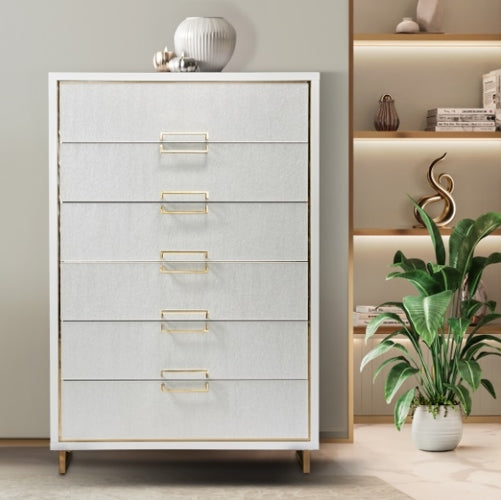 AICO Furniture Palm Gate 6 Drawer Chest in Cloud White - Luxury Home Furniture (MI)