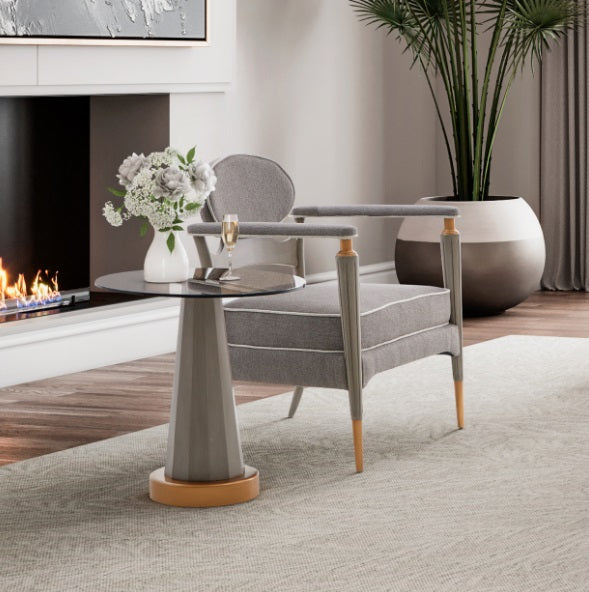 AICO Furniture St.Charles Chairside Table in Dove Gray - Luxury Home Furniture (MI)