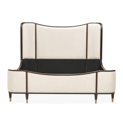 AICO Furniture Camellia Field King Upholstered Panel Bed in Warm Pecan - Luxury Home Furniture (MI)