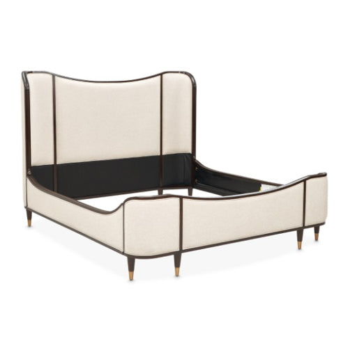AICO Furniture Camellia Field King Upholstered Panel Bed in Warm Pecan - Luxury Home Furniture (MI)