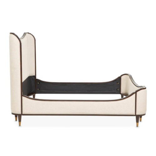 AICO Furniture Camellia Field King Upholstered Panel Bed in Warm Pecan - Luxury Home Furniture (MI)