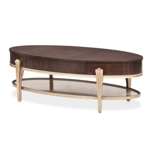 AICO Furniture Camellia Field Oval Cocktail Table in Warm Pecan - Luxury Home Furniture (MI)