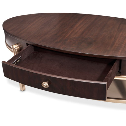 AICO Furniture Camellia Field Oval Cocktail Table in Warm Pecan - Luxury Home Furniture (MI)