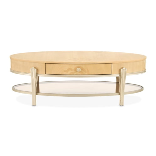 AICO Furniture Camellia Field Oval Cocktail Table in Caramel - Luxury Home Furniture (MI)