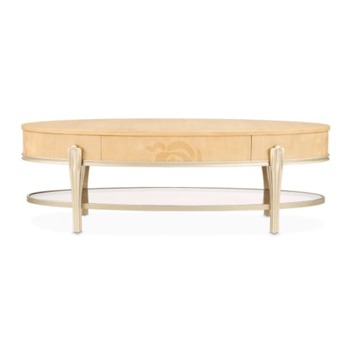 AICO Furniture Camellia Field Oval Cocktail Table in Caramel - Luxury Home Furniture (MI)