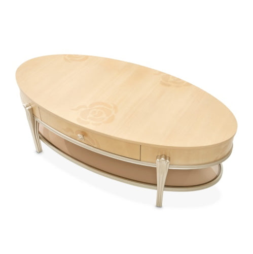 AICO Furniture Camellia Field Oval Cocktail Table in Caramel - Luxury Home Furniture (MI)