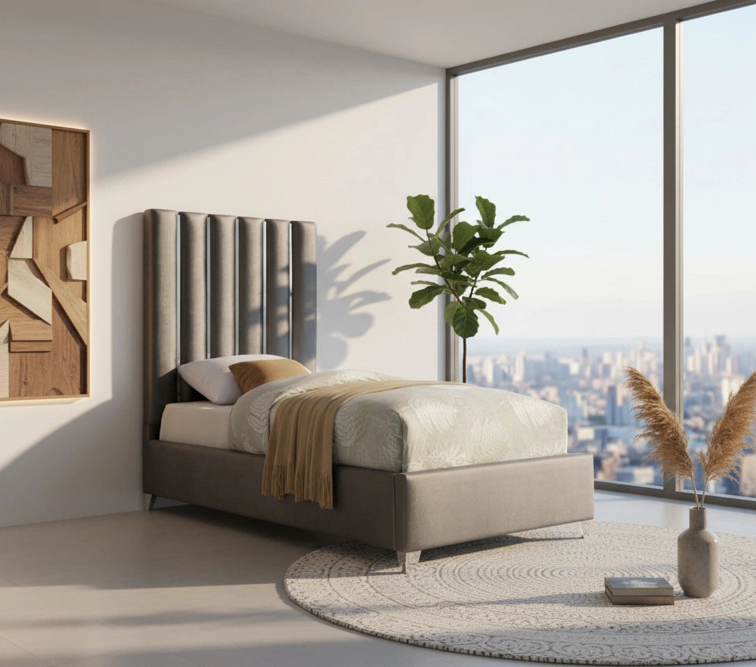 Enzo Grey Velvet Twin Bed