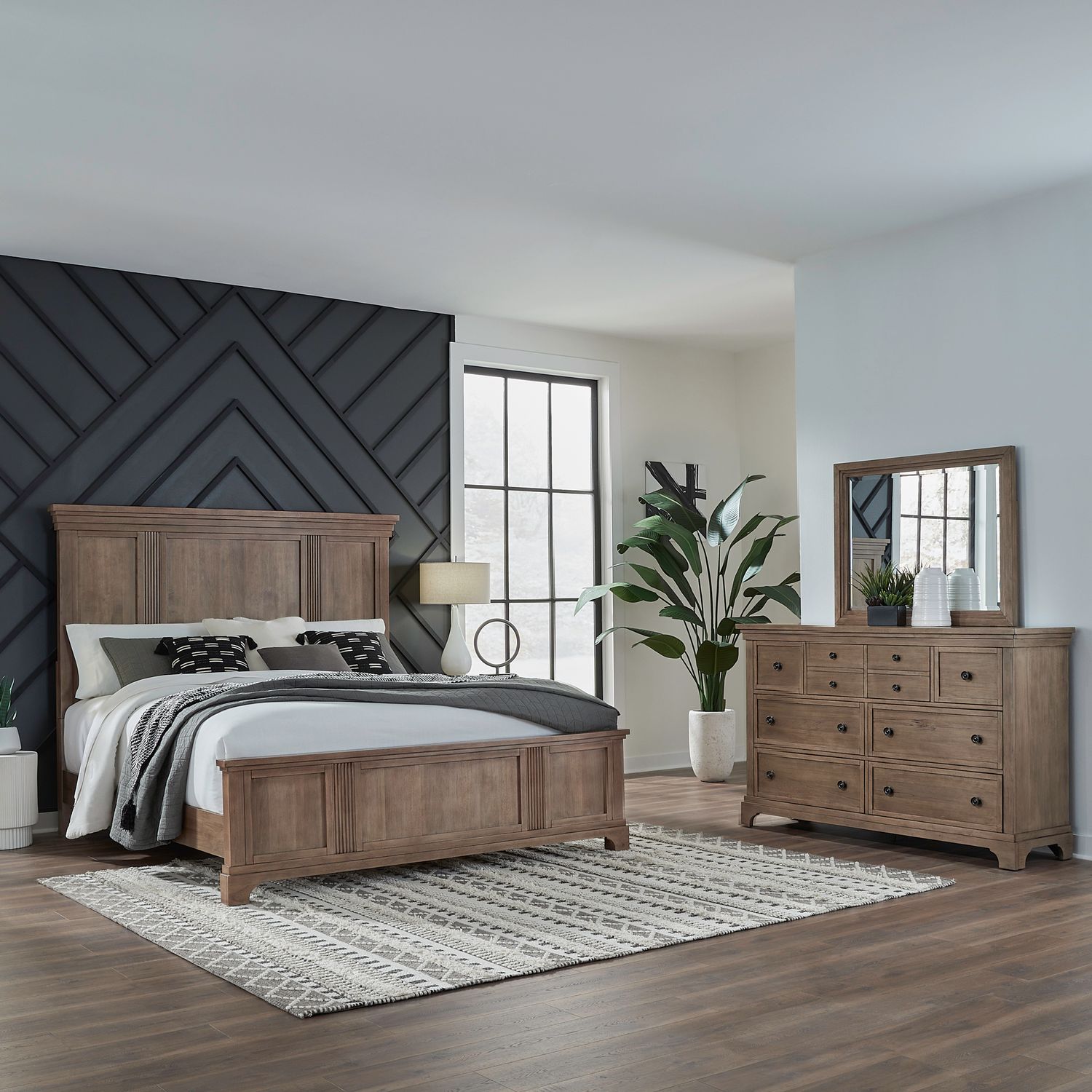 Haven Hills King Panel Bed, Dresser & Mirror image