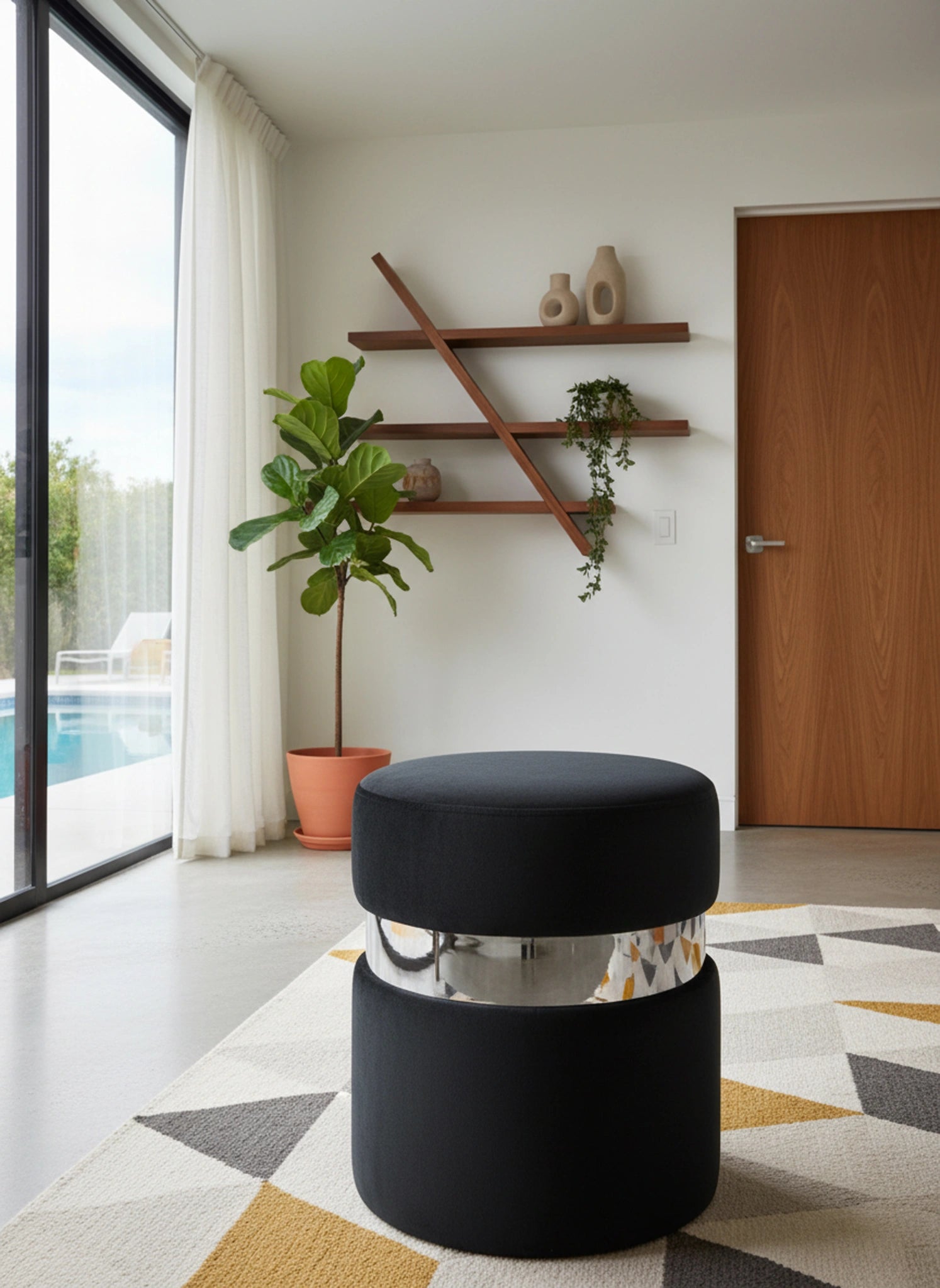 Hailey Black Velvet Ottoman/Stool