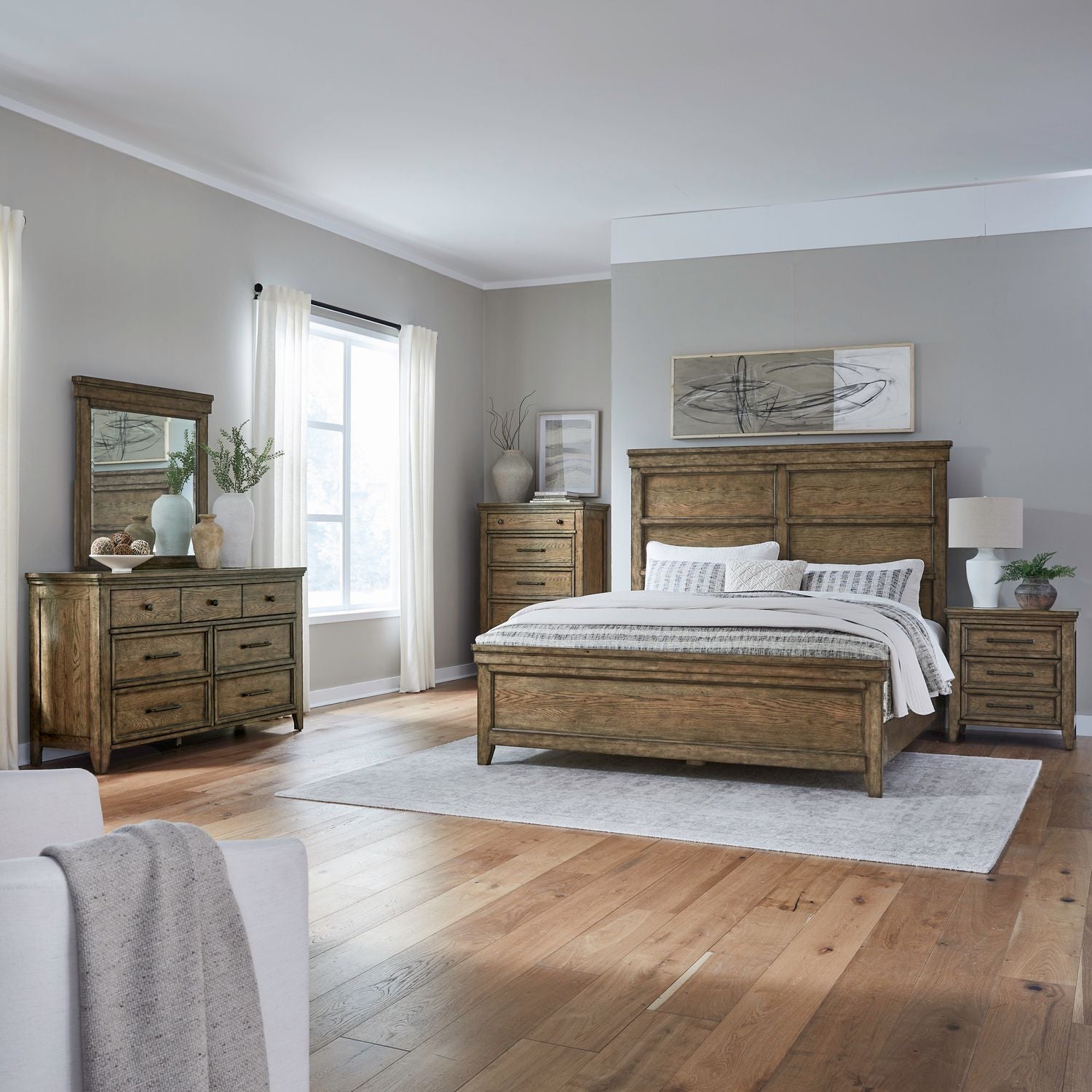Carolina Park King Panel Bed, Dresser & Mirror, Chest, Night Stand image