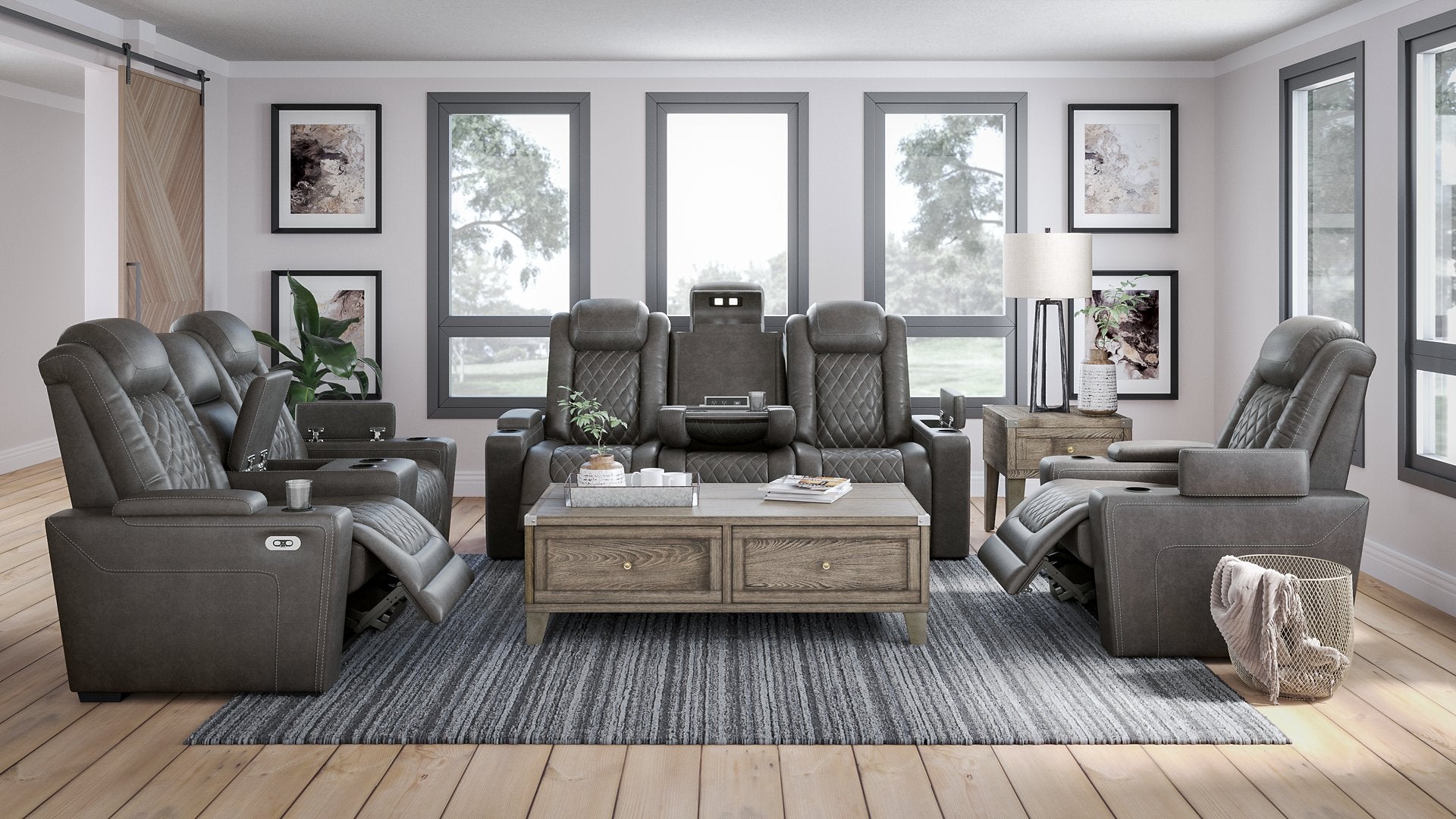 HyllMont Power Reclining Living Room Set - Luxury Home Furniture (MI)