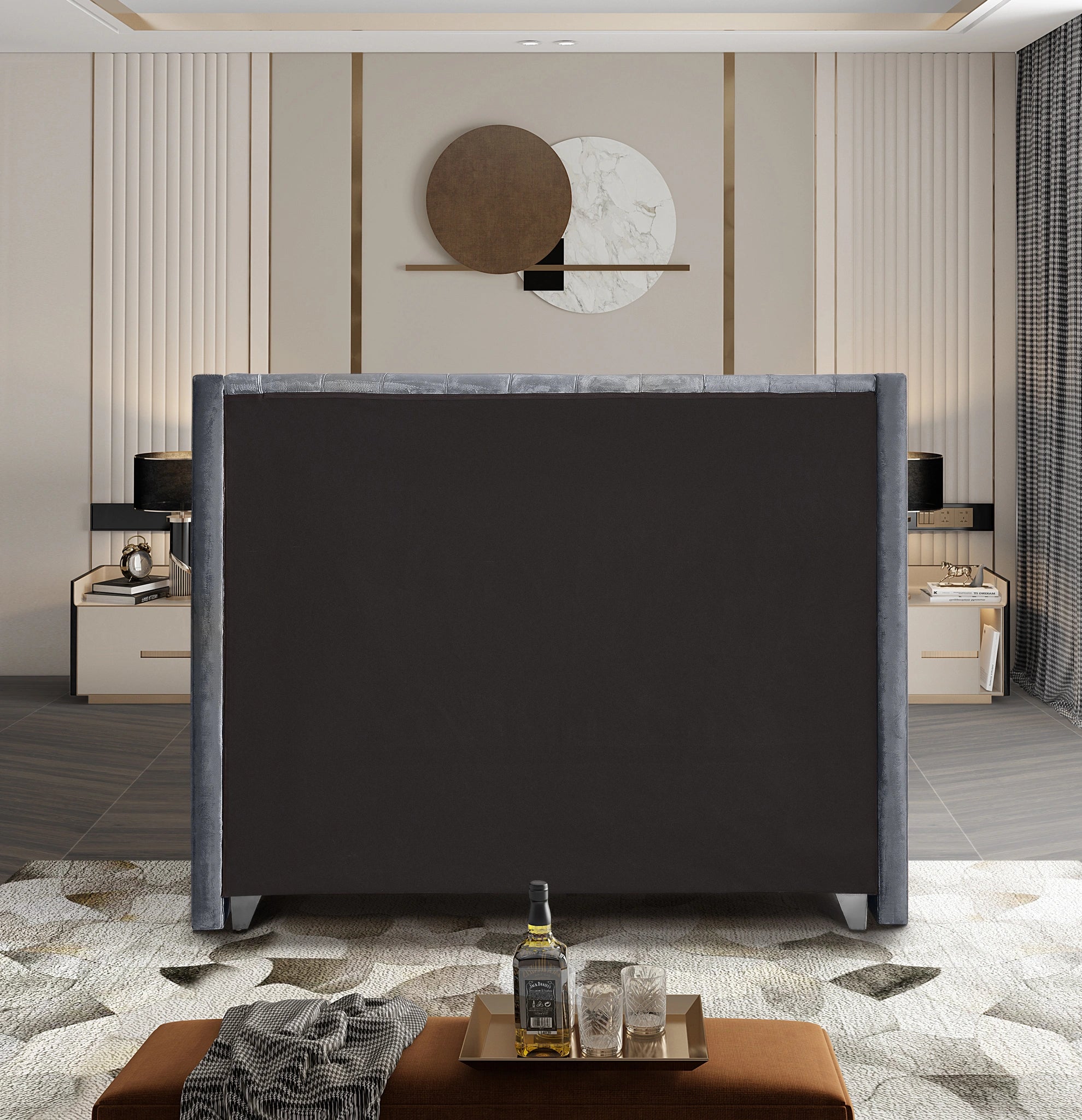 Aiden Grey Velvet Queen Bed