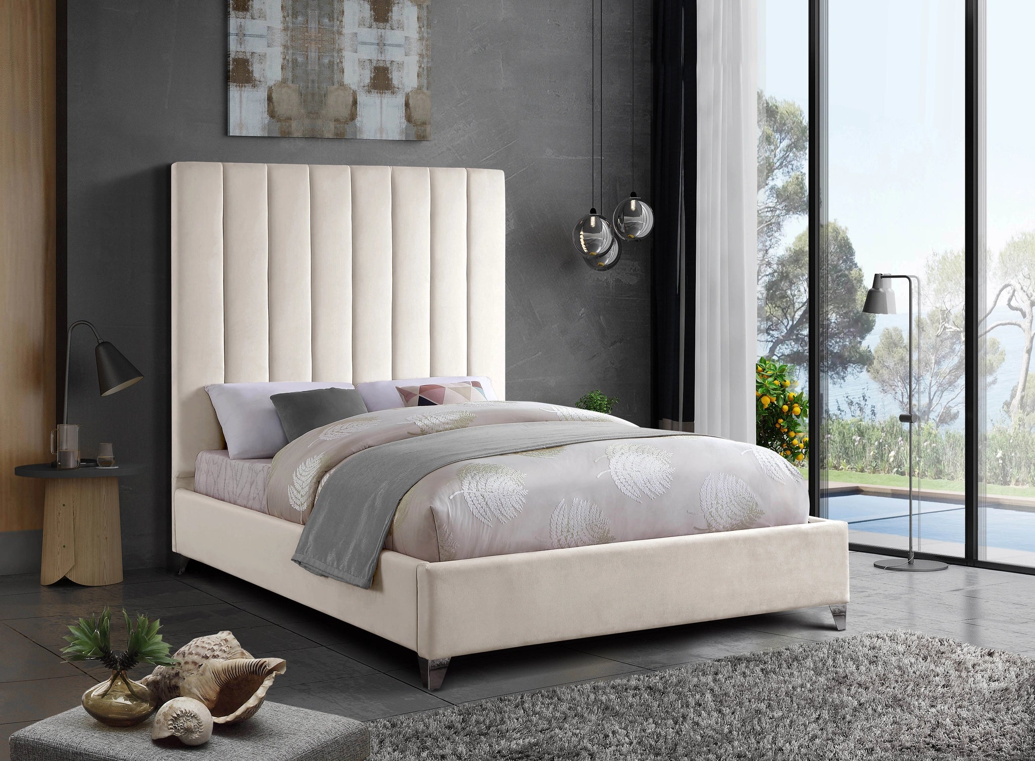 Via Cream Velvet King Bed