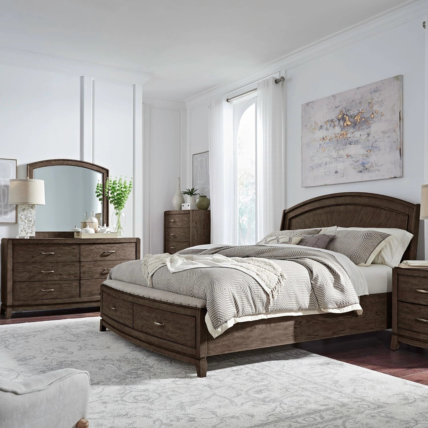 Avalon King Panel Storage Bed, Dresser & Mirror, Chest image