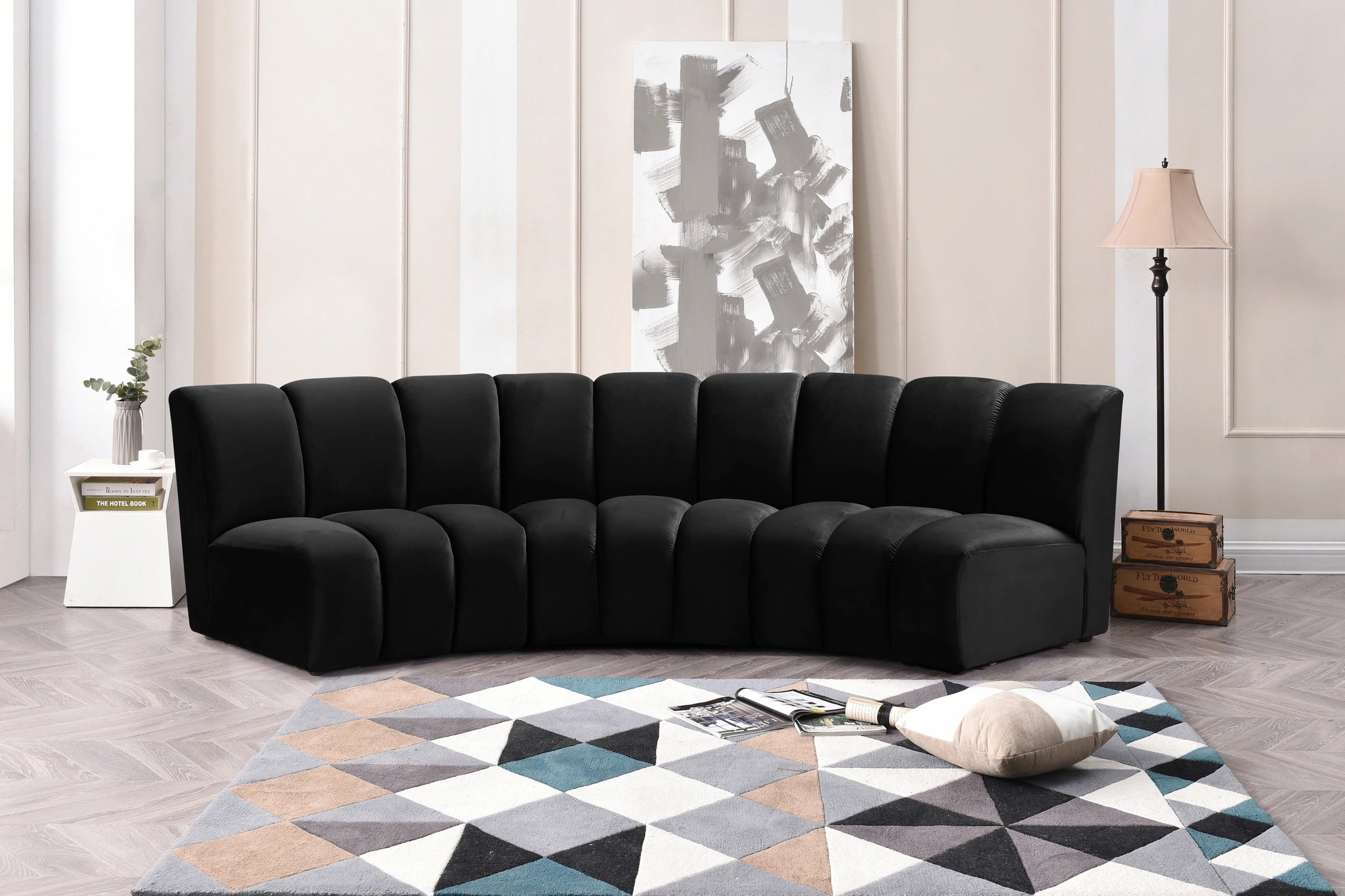 Infinity Black Velvet 3pc. Modular Sectional