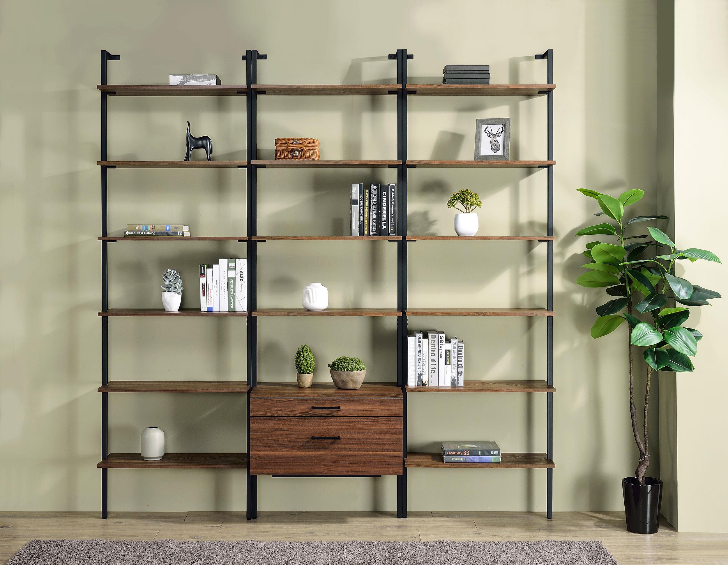 Owens 96-inch 4-shelf Storage Wall Bookshelf Walnut - Luxury Home Furniture (MI)