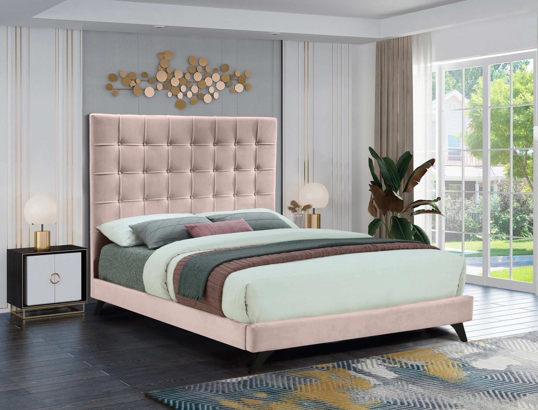 Elly Pink Velvet Queen Bed