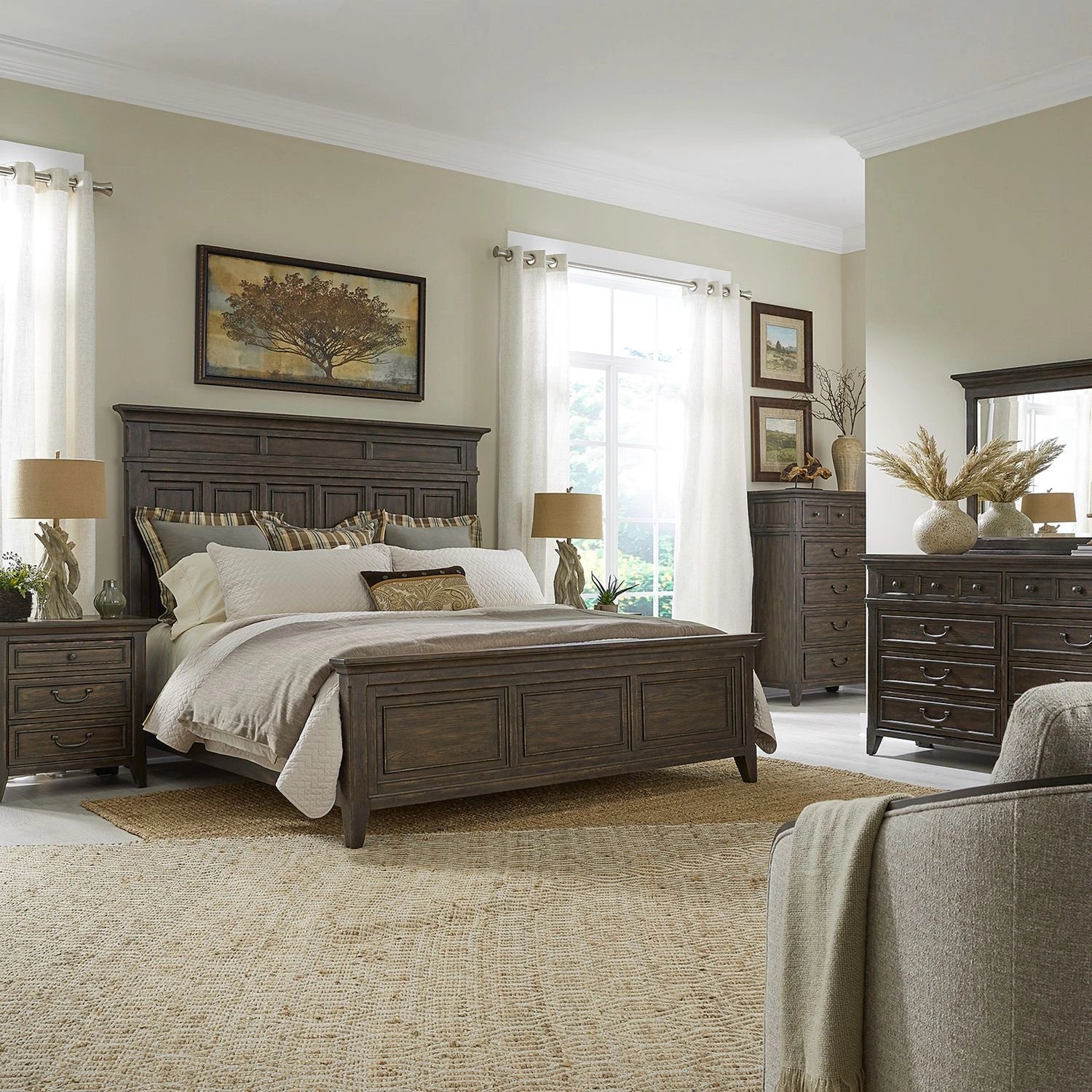 Paradise Valley King Panel Bed, Dresser & Mirror, Chest, Night Stand image