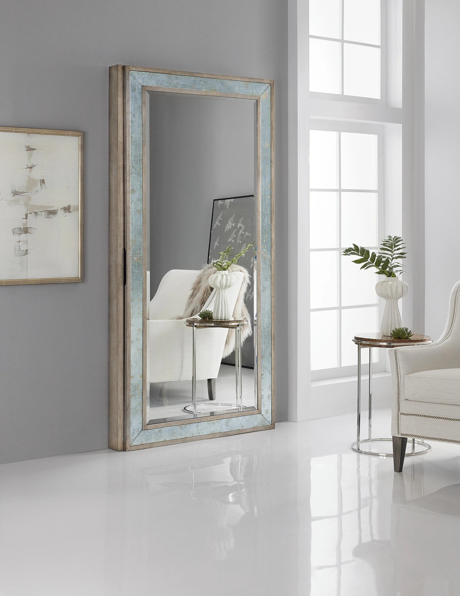 Melange McAlister Floor Mirror w/ Jewelry Storage
