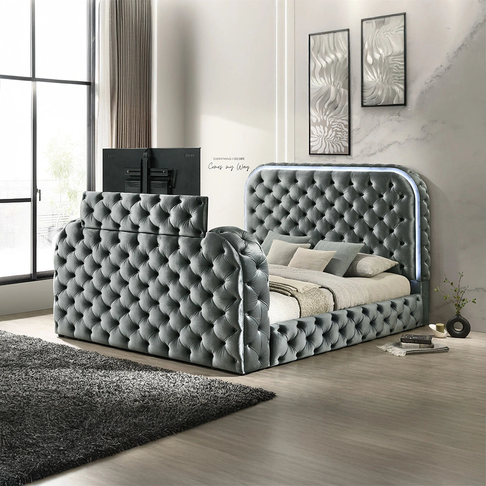 Eastern King Bed w/LED, Fireplace & TV Stand