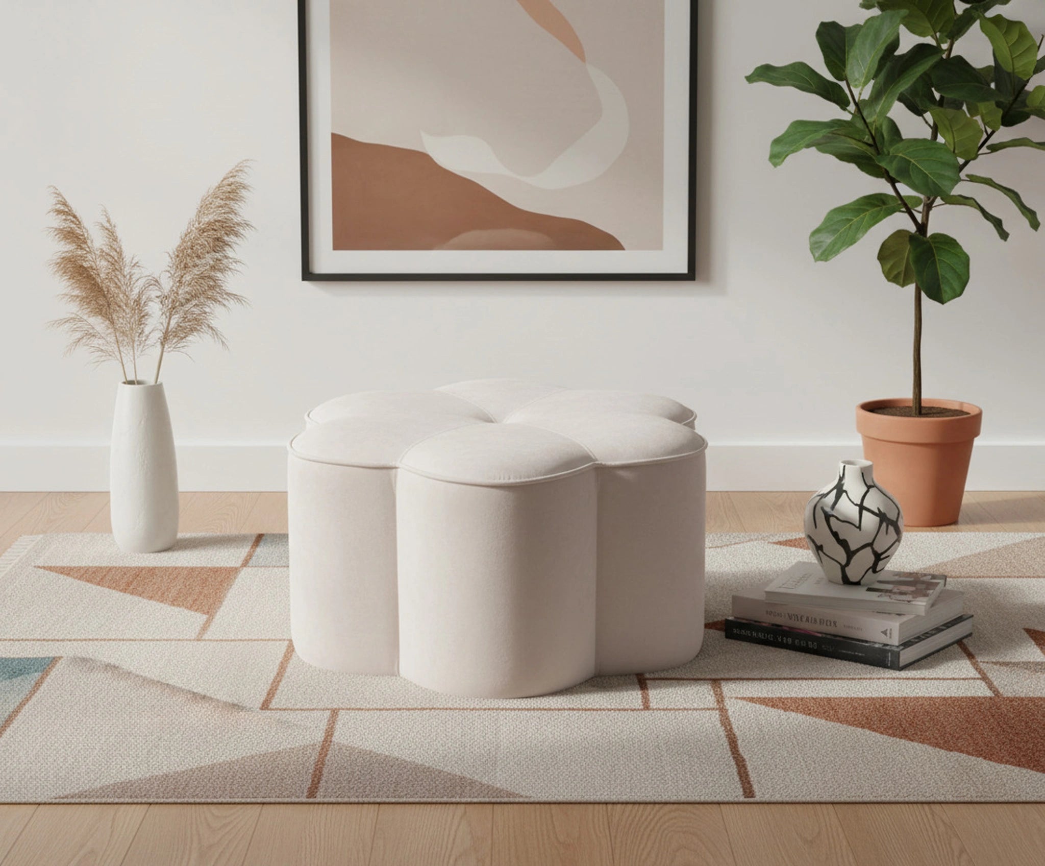 Daisy Cream Velvet Ottoman